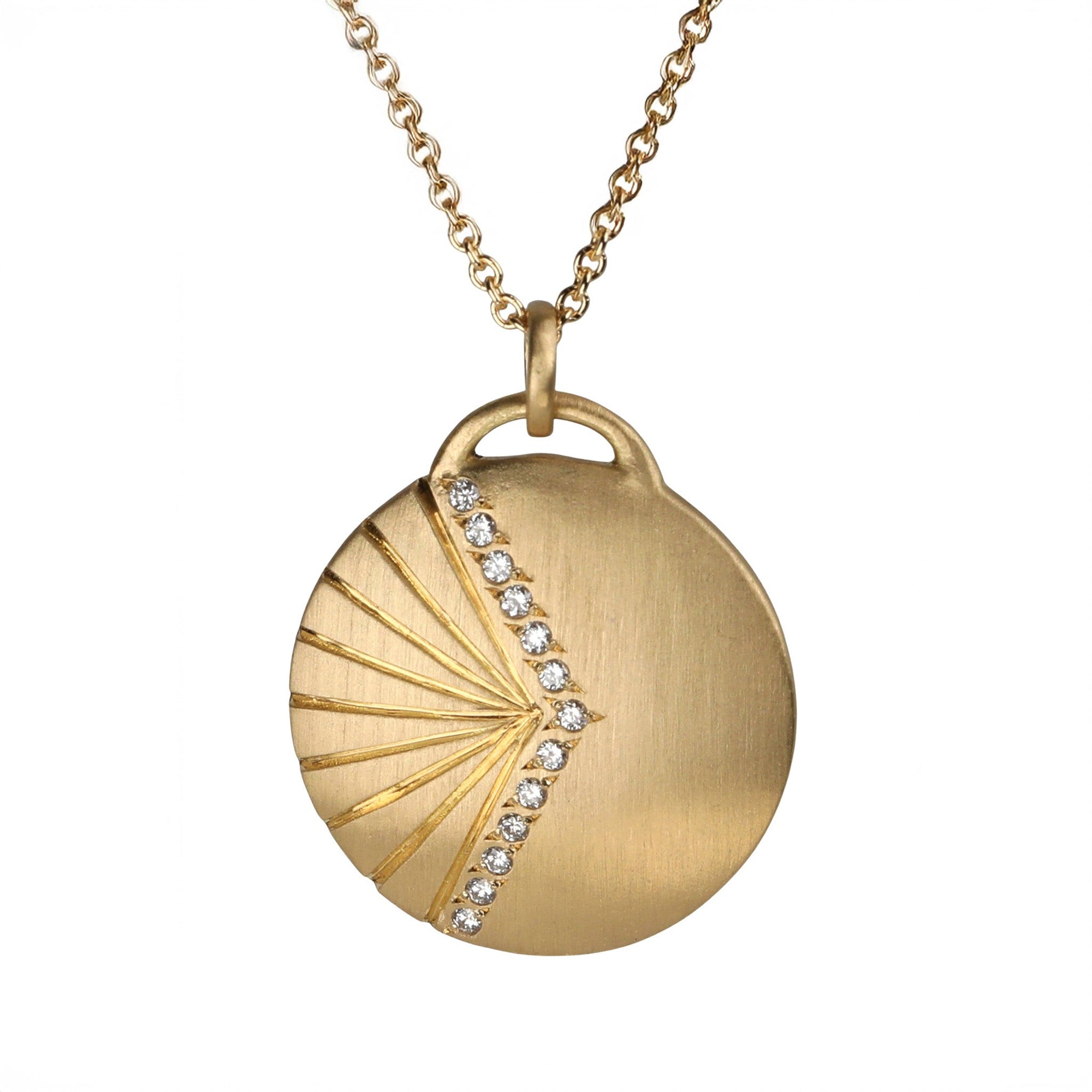 18K Gold & Diamond Large Carved Notch Pendant - Peridot Fine Jewelry - Ali Dumont