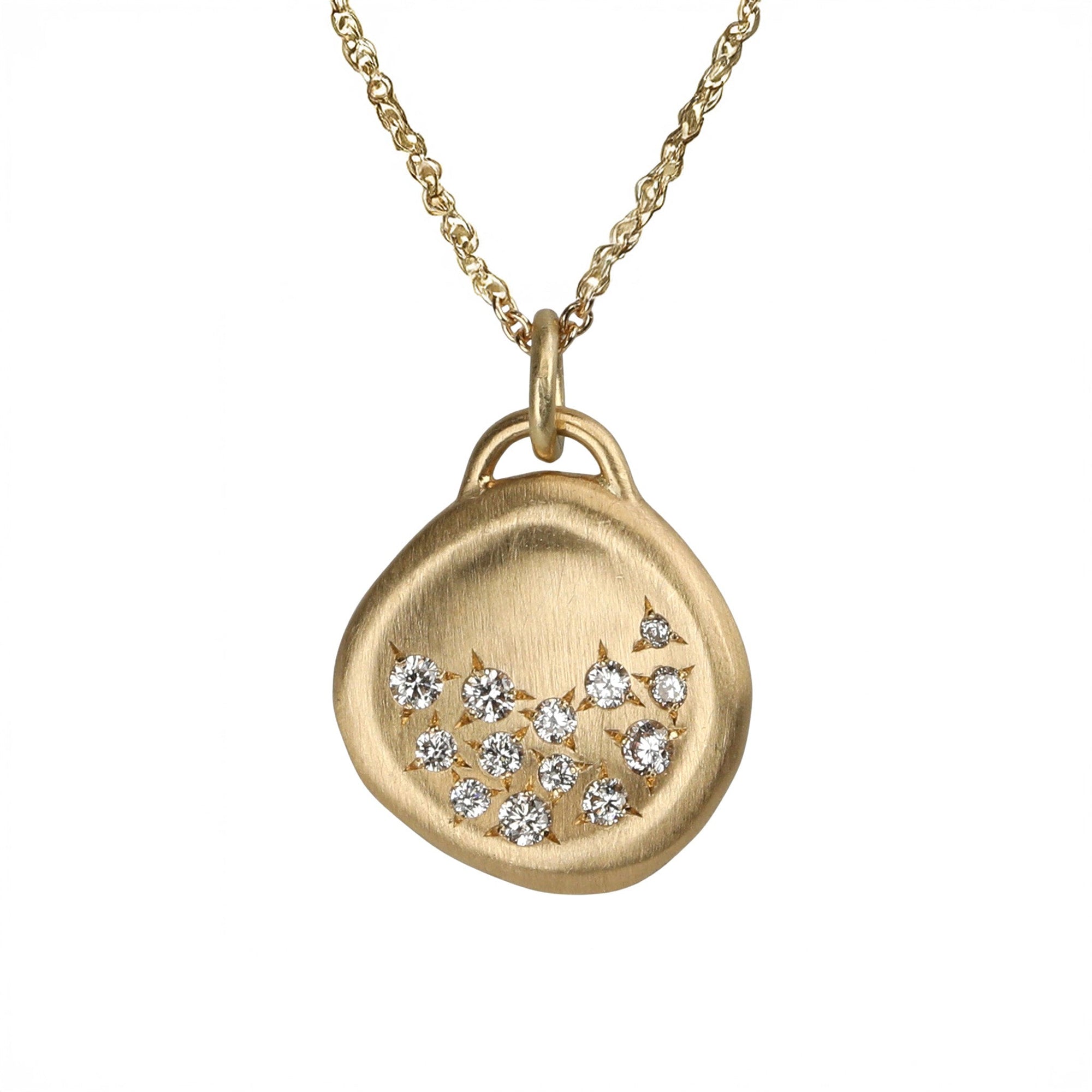 18K Gold & Diamond Medium Organic Convex Medallion Pendant - Peridot Fine Jewelry - Ali Dumont
