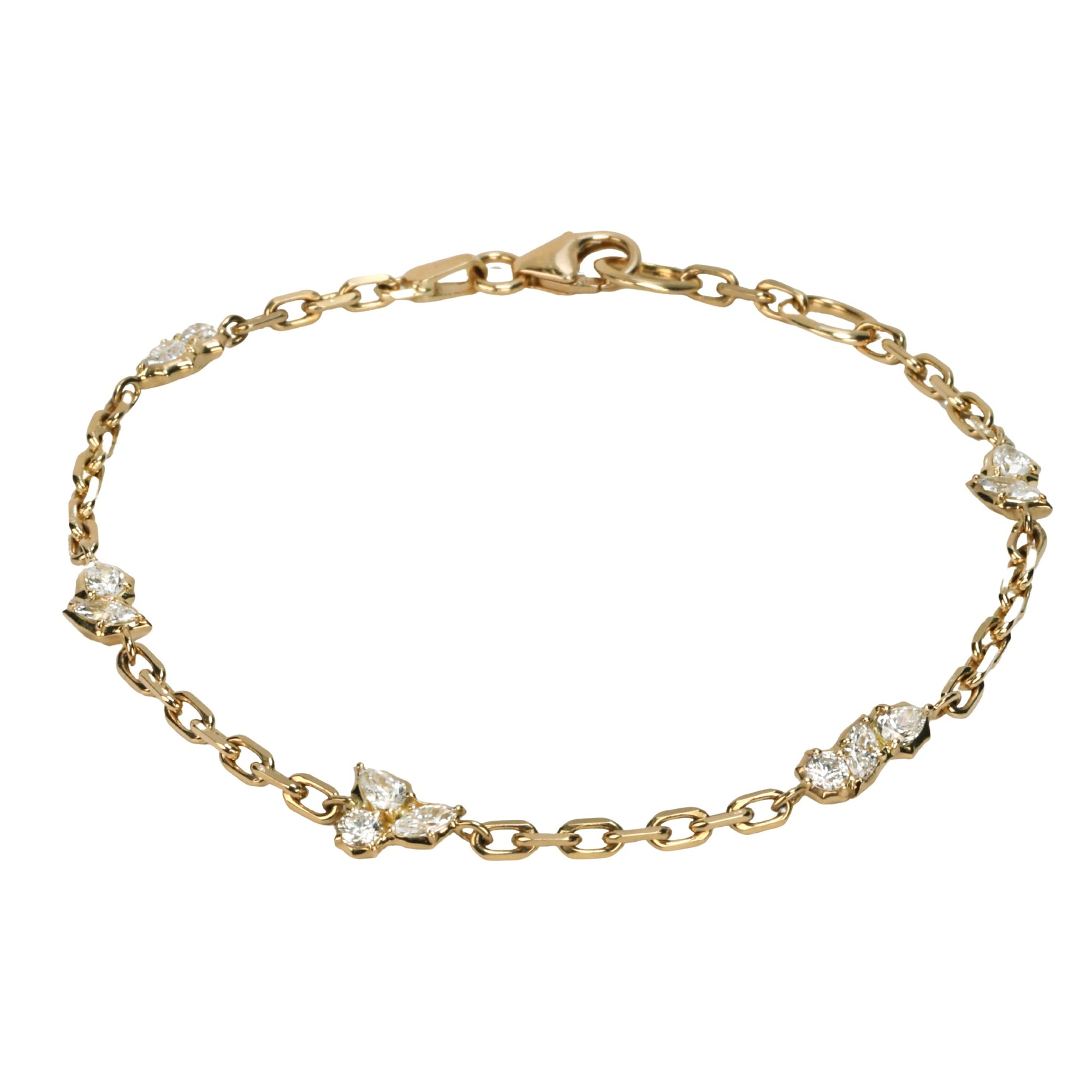 18K Gold &amp; Diamond &quot;Posey Station&quot; Chain Bracelet - Peridot Fine Jewelry - Jade Trau