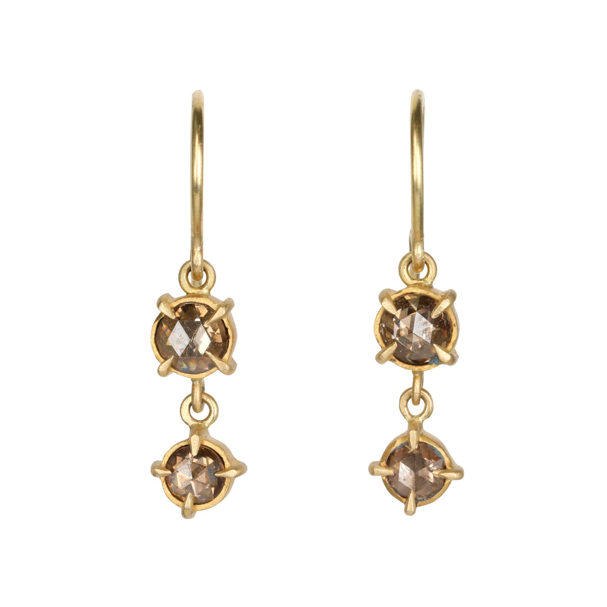 18K Gold Double Drop Earrings with Rosecut Champagne Diamonds - Peridot Fine Jewelry - Annie Fensterstock