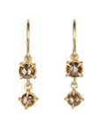 18K Gold Double Drop Earrings with Rosecut Champagne Diamonds - Peridot Fine Jewelry - Annie Fensterstock