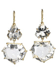 18K Gold Double Drop Faceted Geometric White Topaz "Party" Earrings - Peridot Fine Jewelry - Rosanne Pugliese