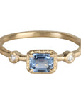 18K Gold East - West Emerald - Cut Blue Sapphire with Diamond Shoulder Details - Peridot Fine Jewelry - Yasuko Azuma