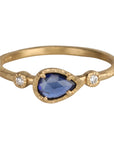 18K Gold East - West Pear - Shaped Sapphire Ring with Diamond Shoulder Details - Peridot Fine Jewelry - Yasuko Azuma