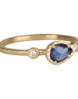 18K Gold East - West Pear - Shaped Sapphire Ring with Diamond Shoulder Details - Peridot Fine Jewelry - Yasuko Azuma