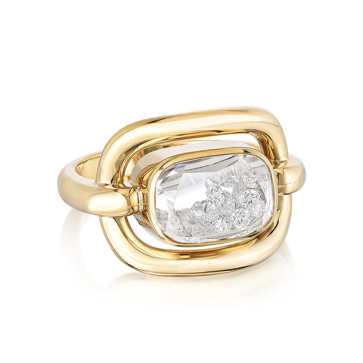 18K Gold &quot;Elo&quot; Ring with Rounded Rectangular Diamond &quot;Shake&quot; - Peridot Fine Jewelry - Moritz Glik