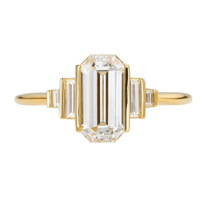 18K Gold Emerald - Cut Geometric Ring Mount - Peridot Fine Jewelry - Artemer