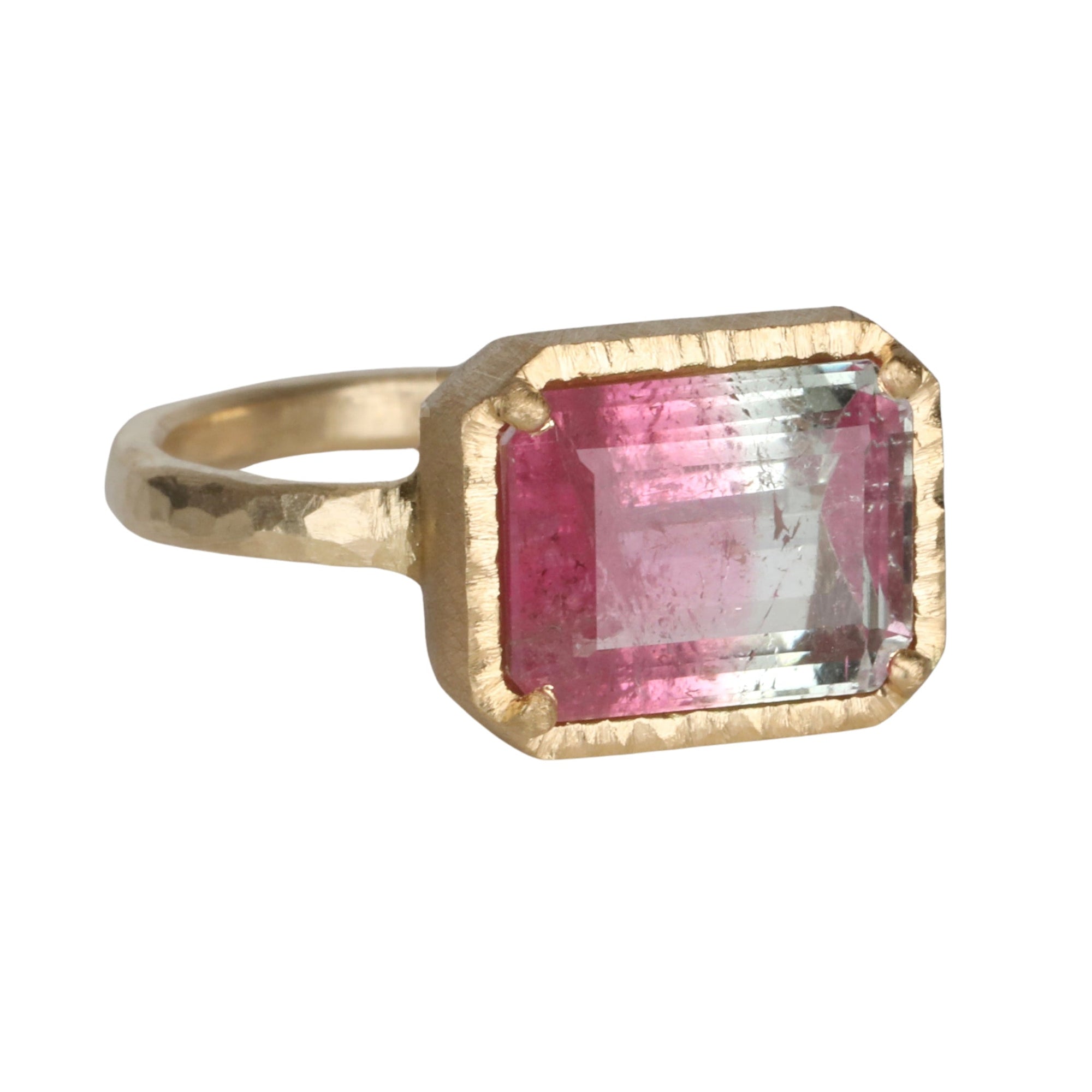 18K Gold Emerald Cut Watermelon Tourmaline Ring - Peridot Fine Jewelry - Yasuko Azuma