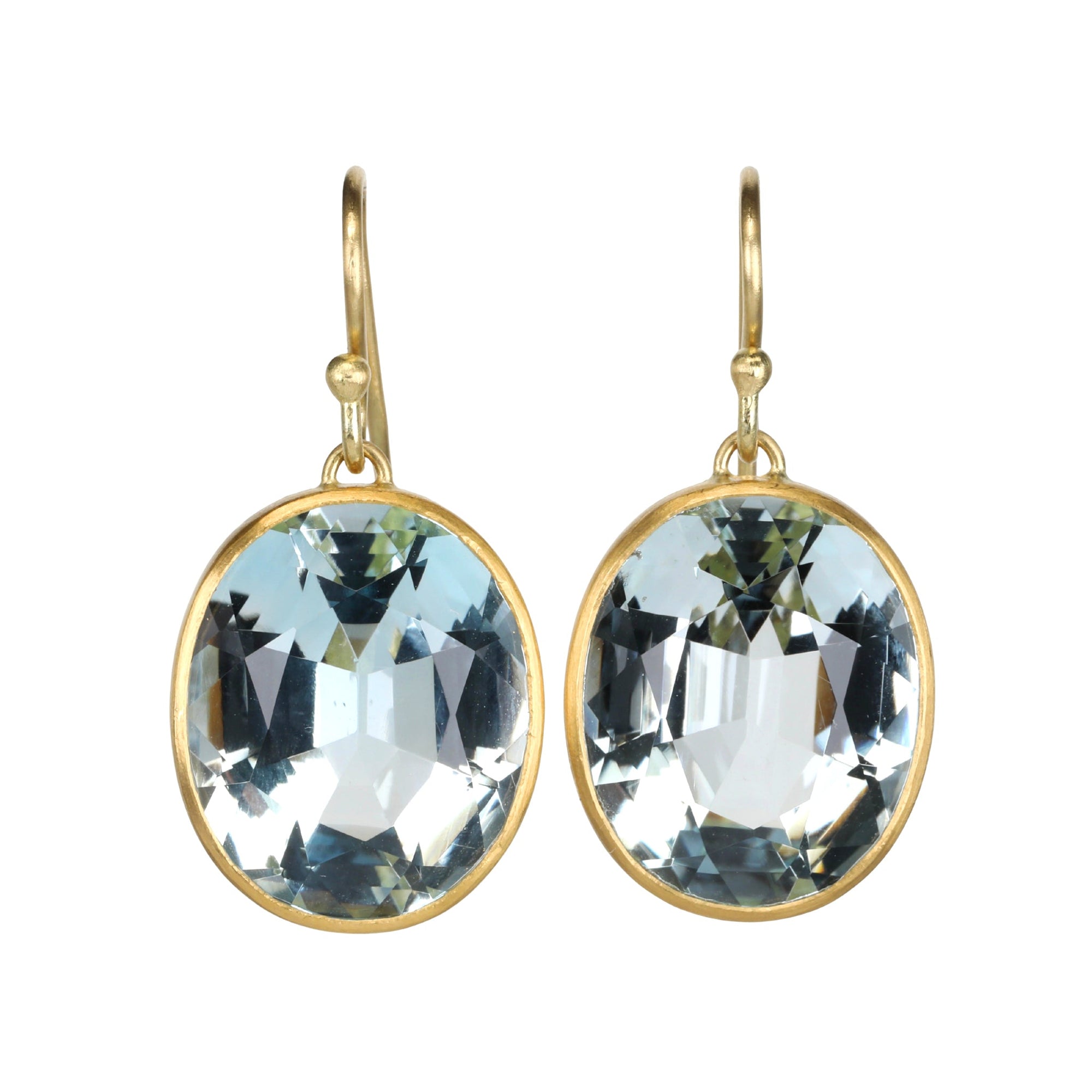 18K Gold &amp; Faceted Oval Natural Blue Topaz Drop Earrings - Peridot Fine Jewelry - Rosanne Pugliese