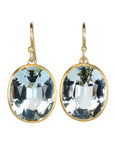 18K Gold & Faceted Oval Natural Blue Topaz Drop Earrings - Peridot Fine Jewelry - Rosanne Pugliese
