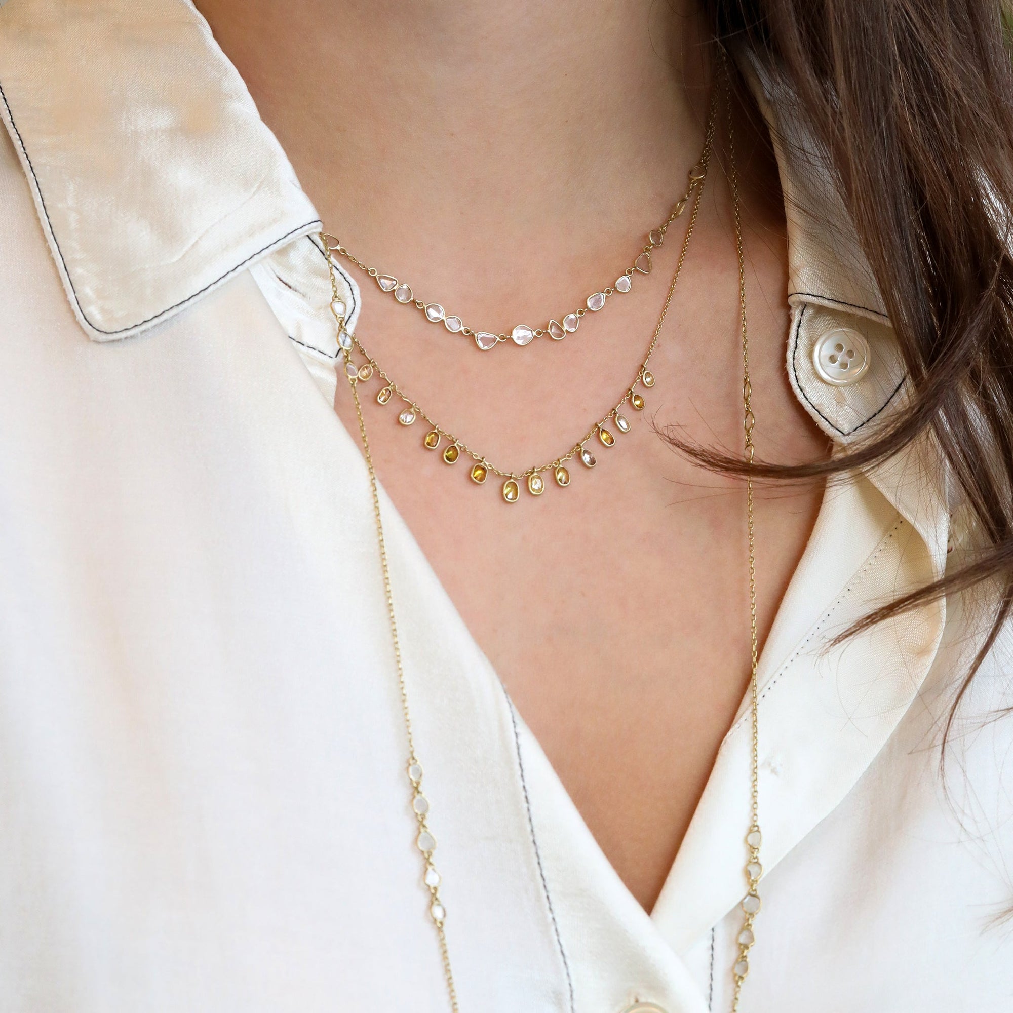 18K Gold Fancy - Colored Diamond Demi Fringe Necklace - Peridot Fine Jewelry - Kothari