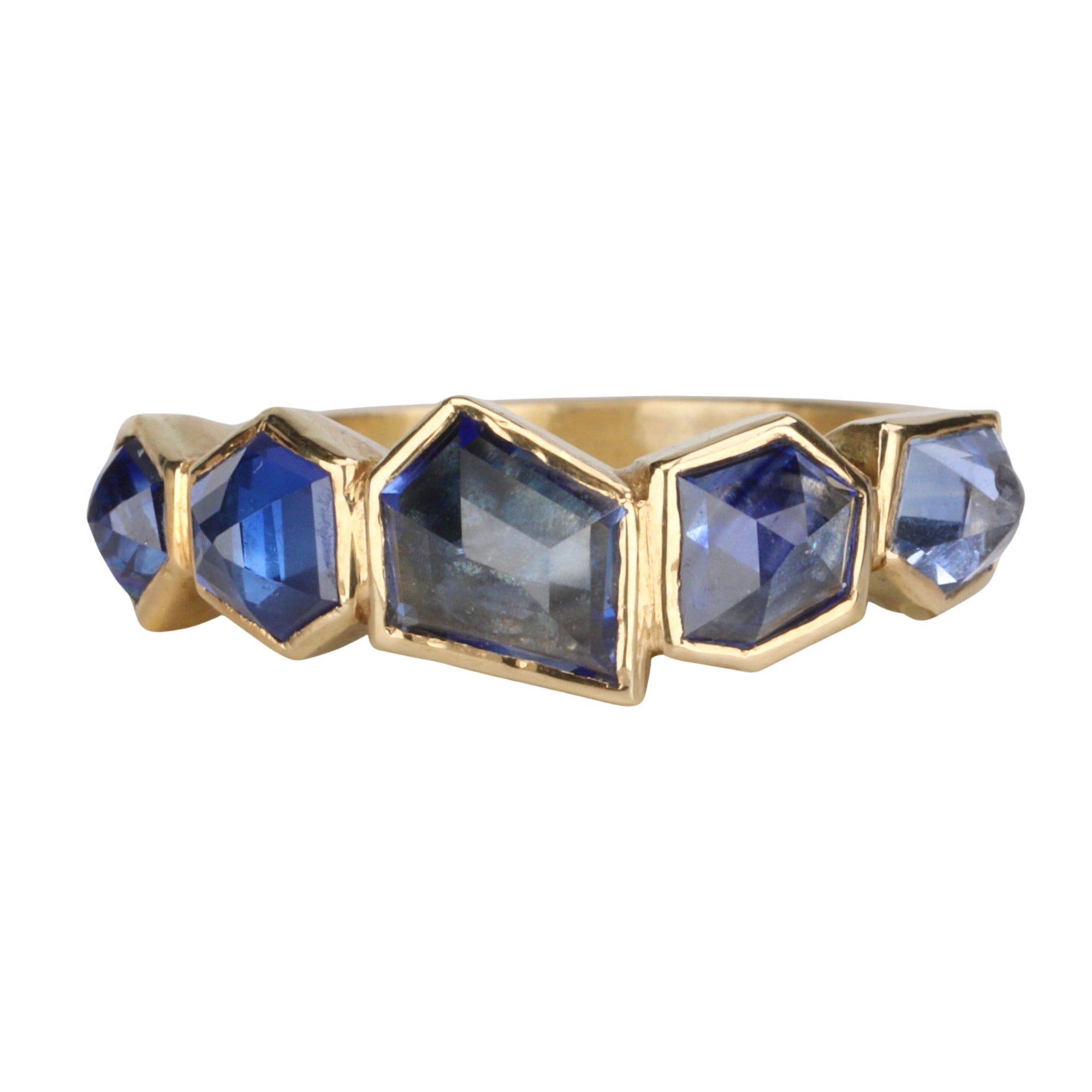 18K Gold Five Bezel - Set Geometric Blue Sapphire Ring - Peridot Fine Jewelry - Ali Dumont