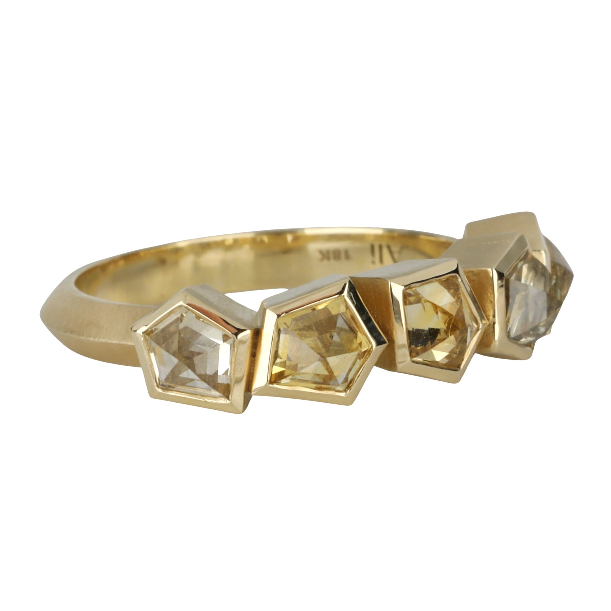 18K Gold Five Bezel - Set Geometric Yellow Sapphire Ring - Peridot Fine Jewelry - Ali Dumont