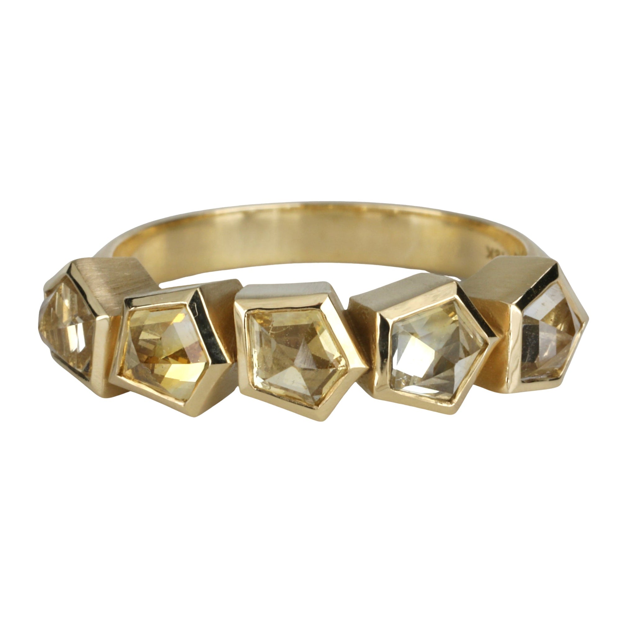 18K Gold Five Bezel - Set Geometric Yellow Sapphire Ring - Peridot Fine Jewelry - Ali Dumont