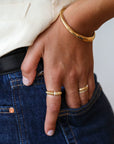 18K Gold Fluted Crescent Ring with Pave Diamond Row - Peridot Fine Jewelry - Lizzie Mandler