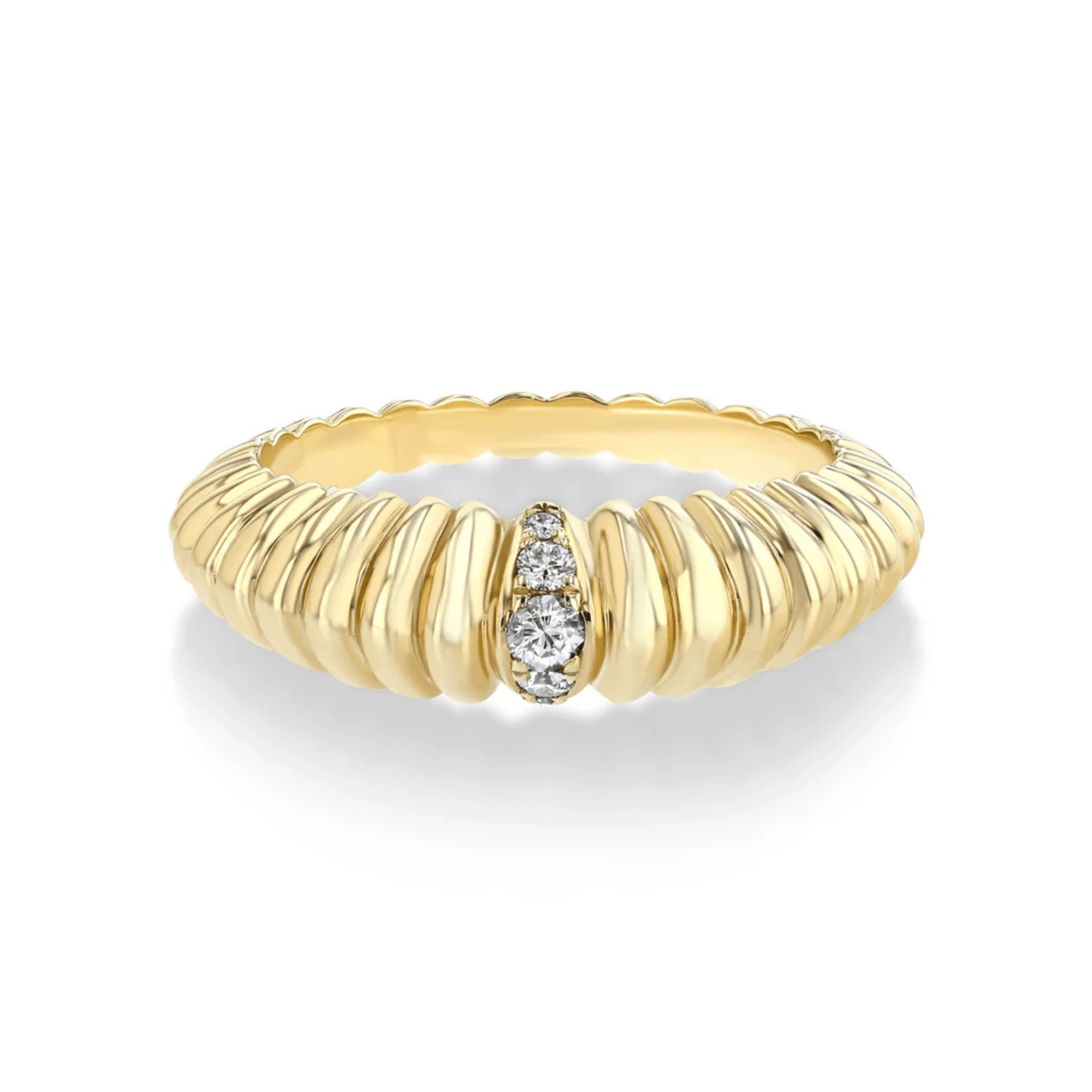 18K Gold Fluted Crescent Ring with Pave Diamond Row - Peridot Fine Jewelry - Lizzie Mandler