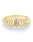 18K Gold Fluted Crescent Ring with Pave Diamond Row - Peridot Fine Jewelry - Lizzie Mandler