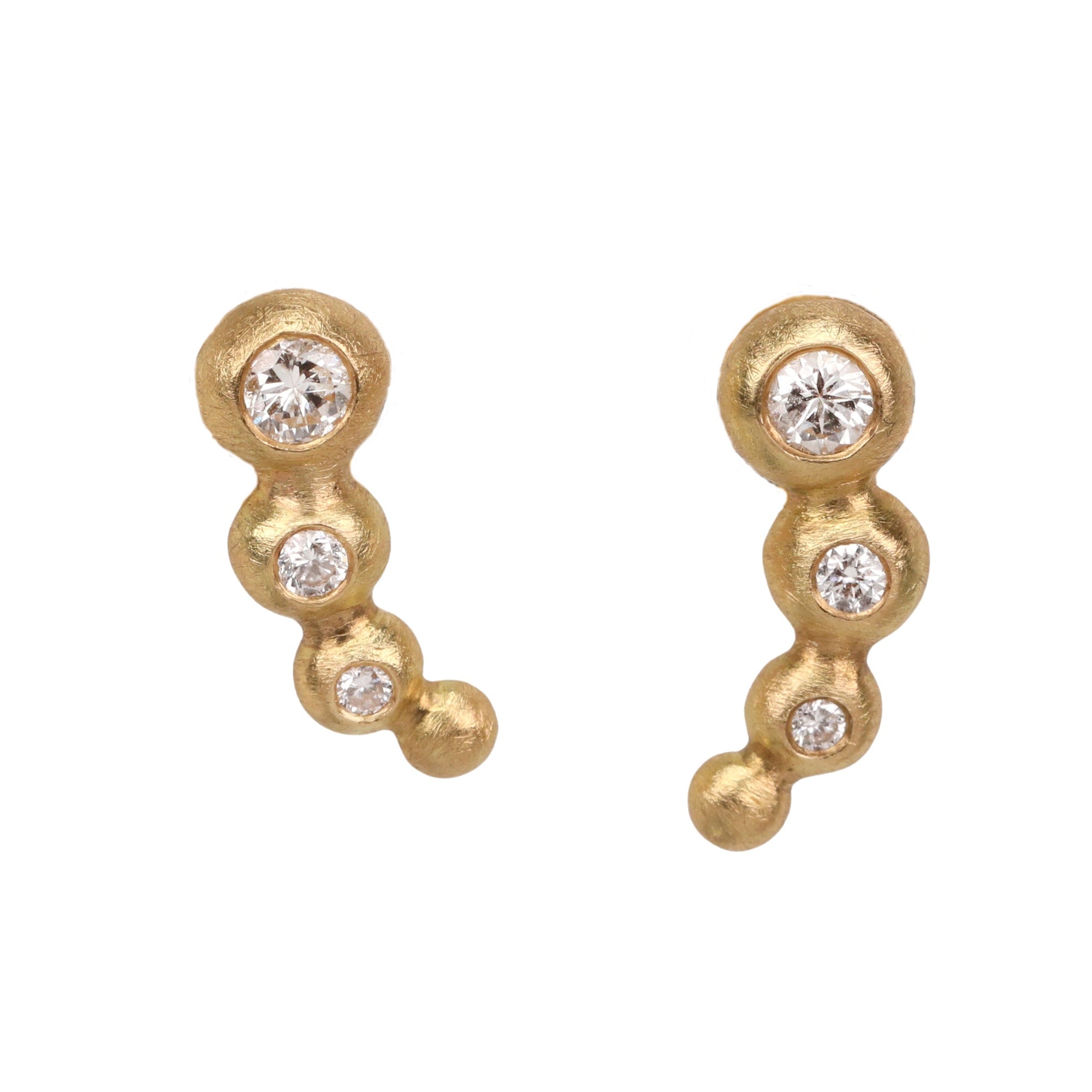 18K Gold &quot;Four Bubble&quot; Graduated Diamond Post Earrings - Peridot Fine Jewelry - Petra Class