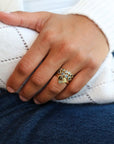 18K Gold Four Pentagonal Bezel - Set Blue Spinel Ring on a Knife Edge Band - Peridot Fine Jewelry - Ali Dumont