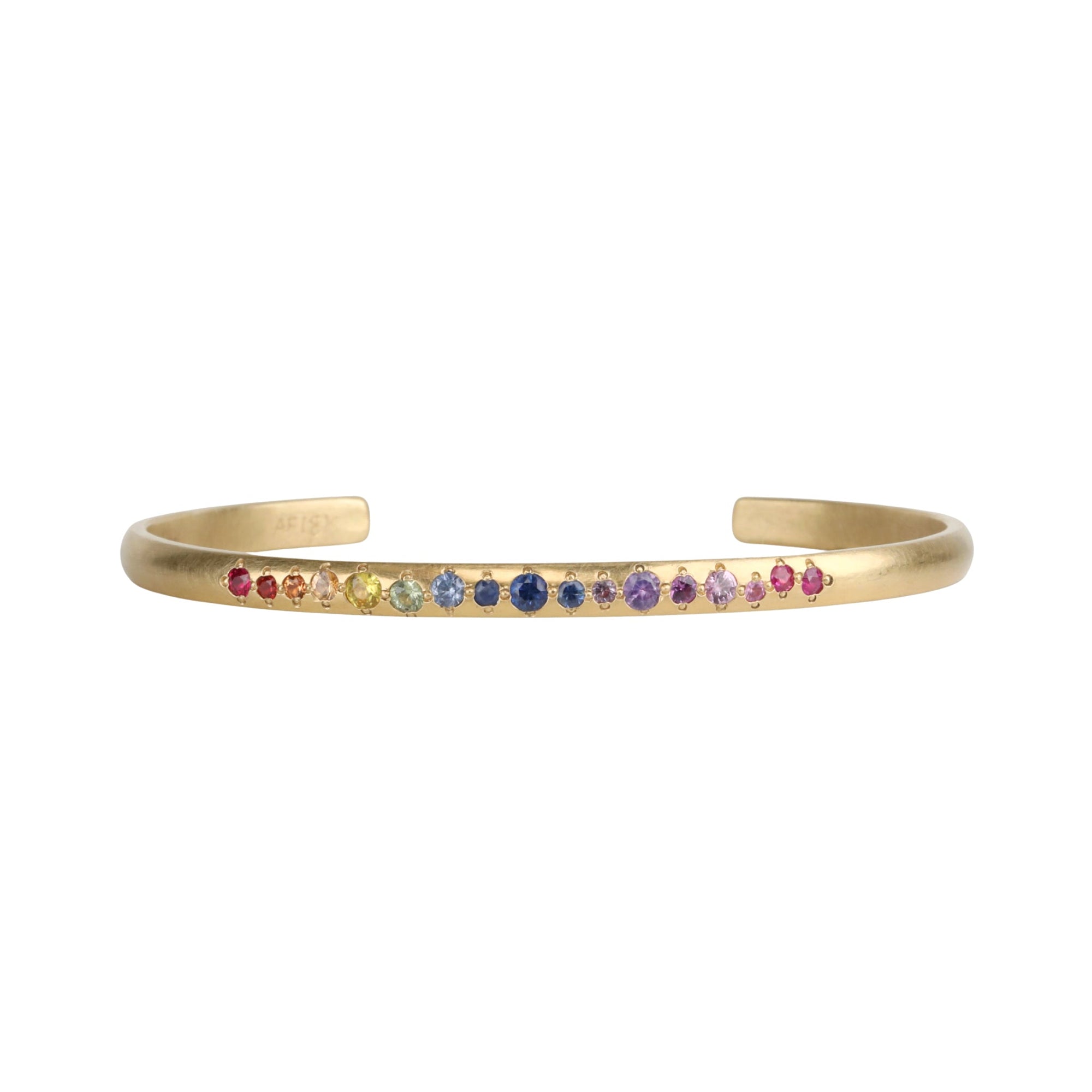 18K Gold Half Round Cuff Bracelet with Bead - Set Multi - Colored Sapphires - Peridot Fine Jewelry - Annie Fensterstock