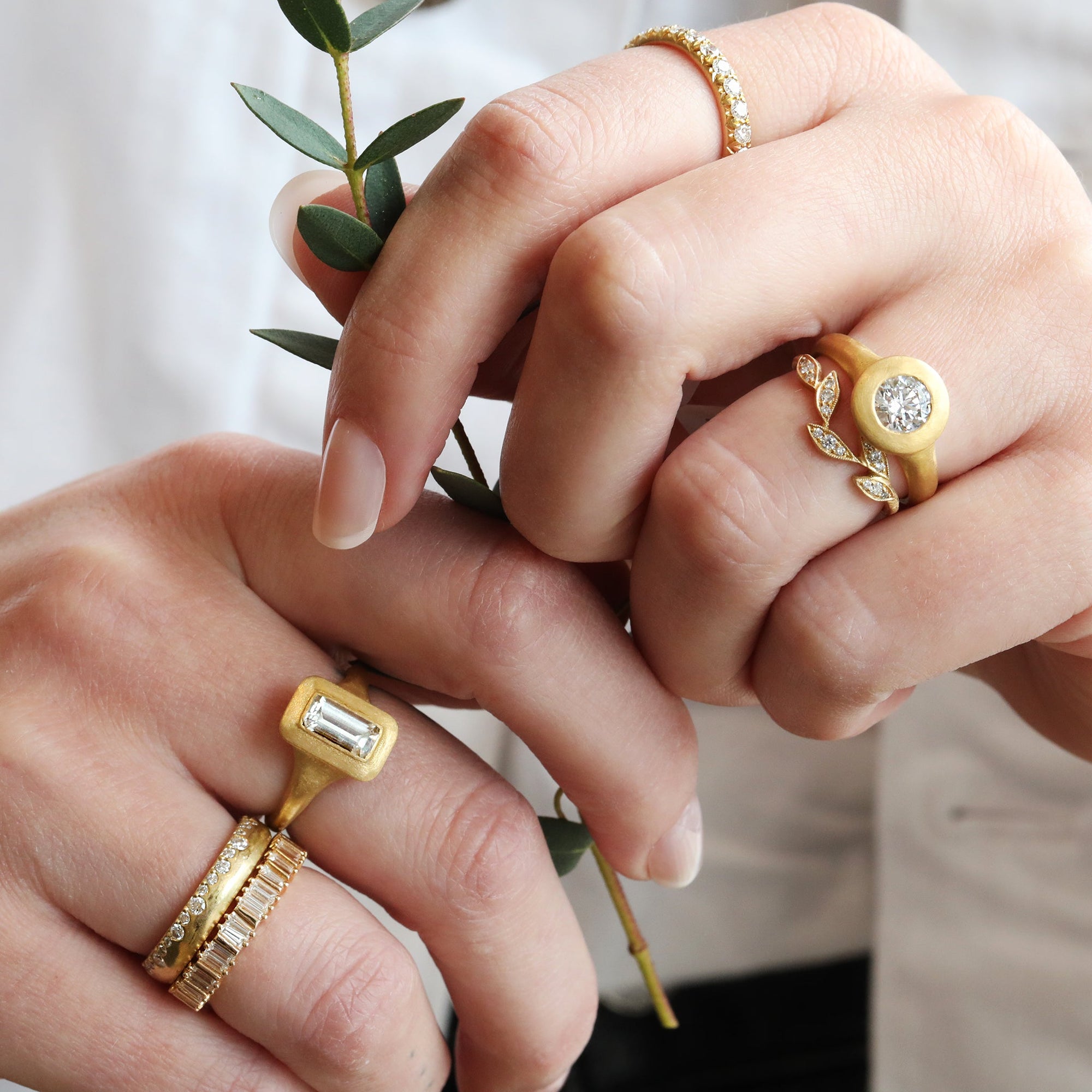 18K Gold Half Rounded Band with Brilliant Diamonds - Peridot Fine Jewelry - Annie Fensterstock