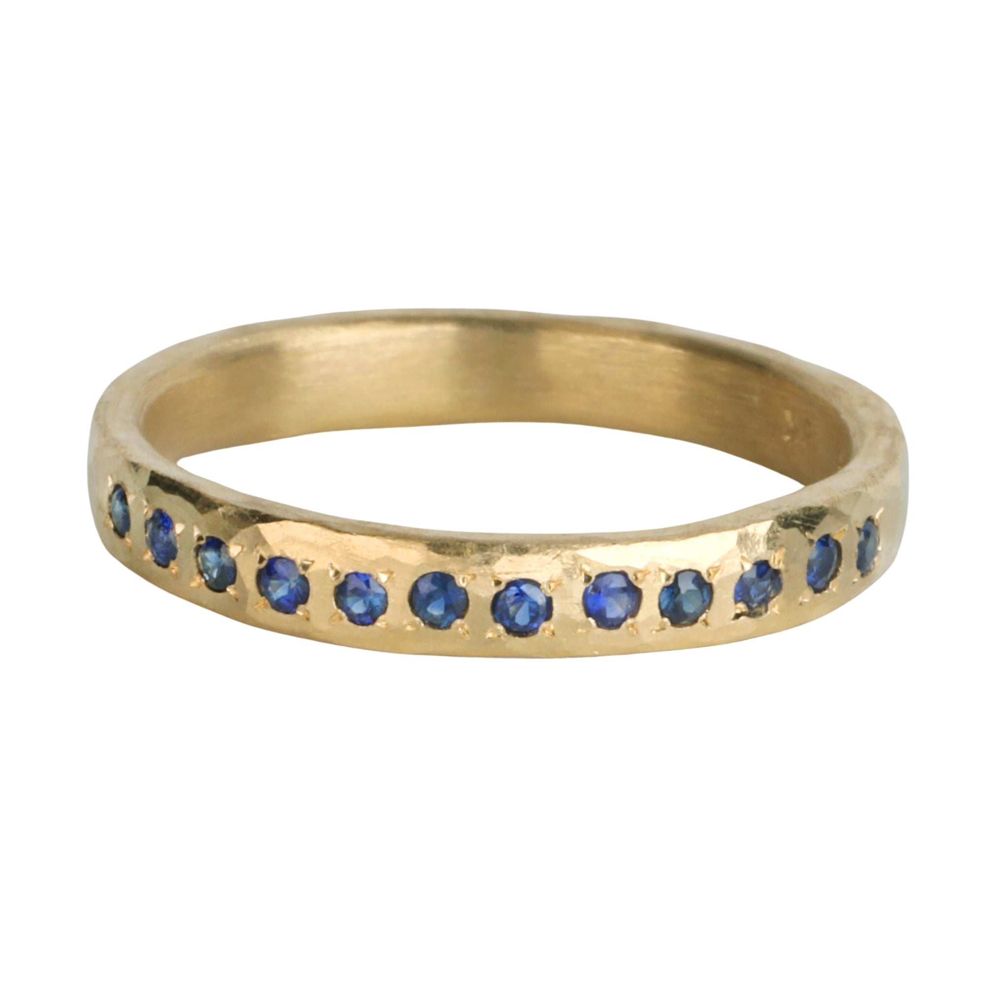 18K Gold Hammered Band with Twelve Blue Sapphires - Peridot Fine Jewelry - Yasuko Azuma
