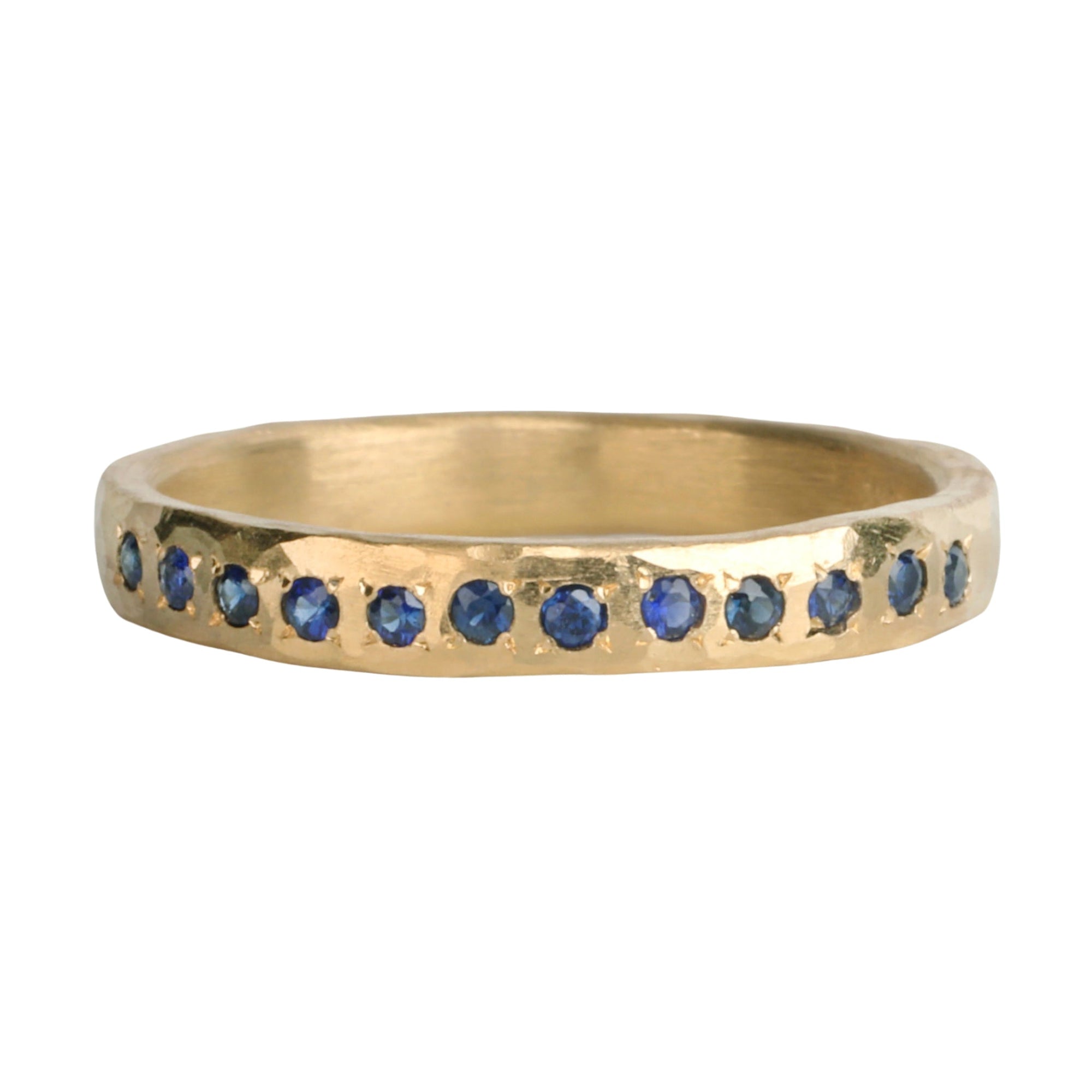 18K Gold Hammered Band with Twelve Blue Sapphires - Peridot Fine Jewelry - Yasuko Azuma