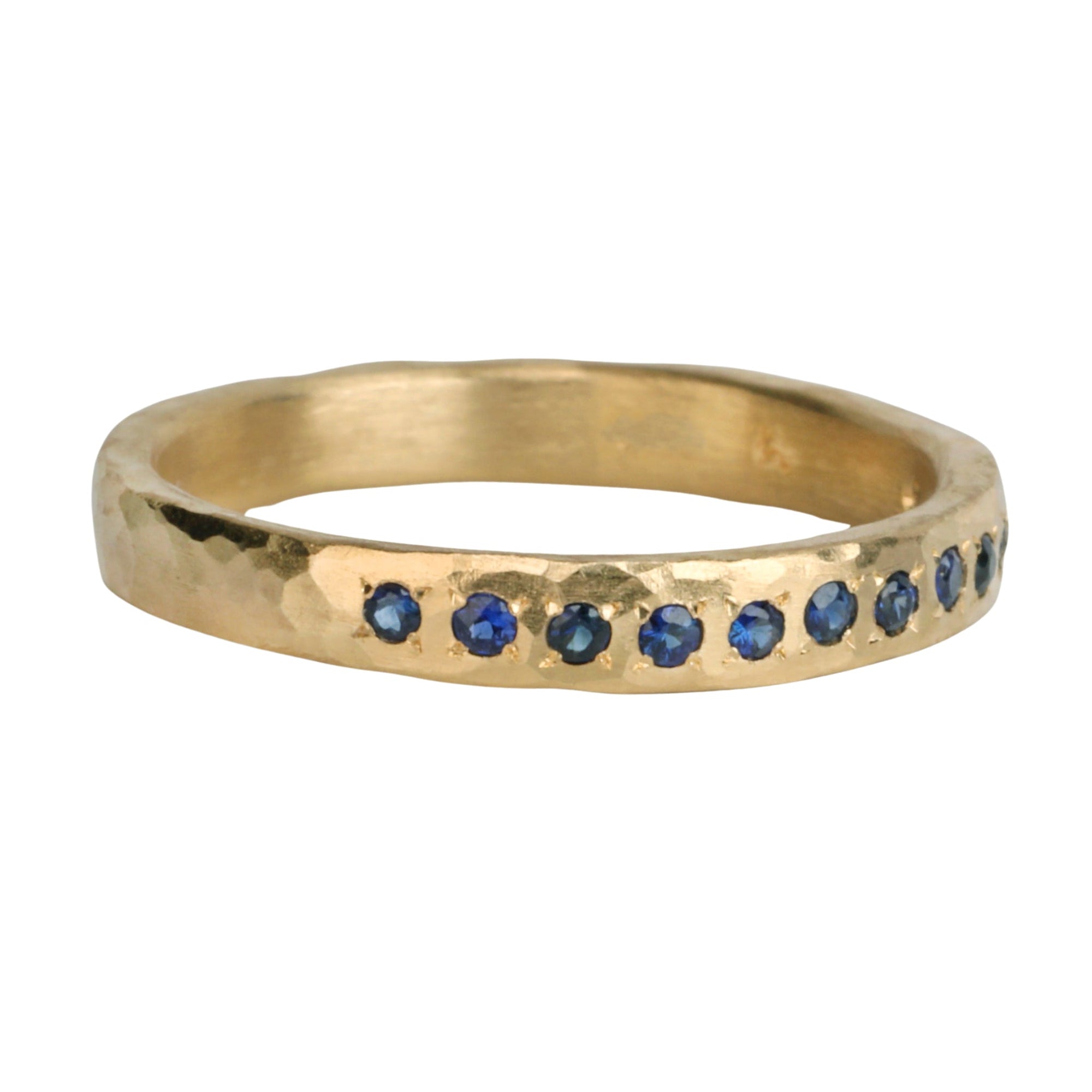 18K Gold Hammered Band with Twelve Blue Sapphires - Peridot Fine Jewelry - Yasuko Azuma