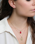 18K Gold Hand Fabricated Charm Necklace with Diamonds and Apricot Sapphires - Peridot Fine Jewelry - Annie Fensterstock