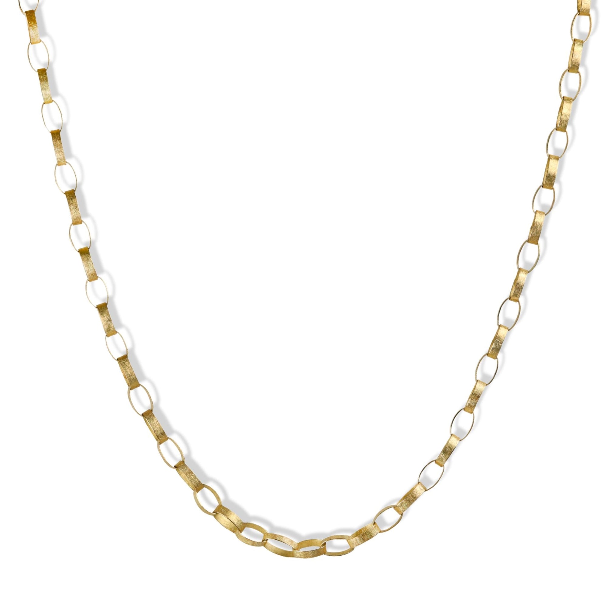 18K Gold Handmade Oval "Paper Chain" Link Necklace - Peridot Fine Jewelry - Petra Class