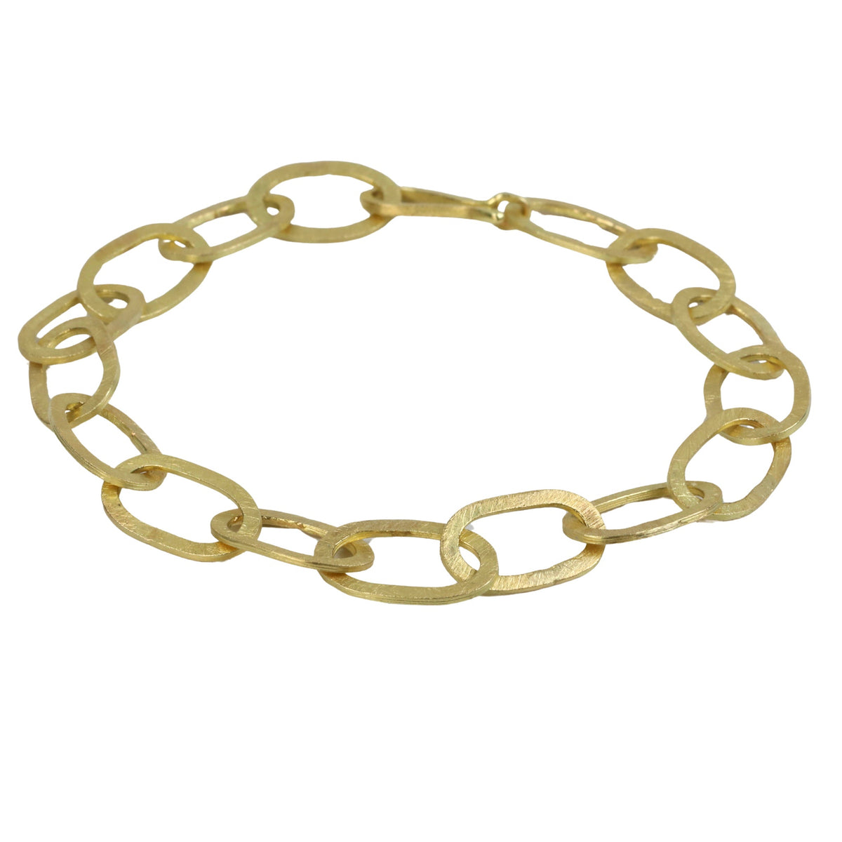 18K Gold Handmade Rolled Oval Link Bracelet - Peridot Fine Jewelry - Petra Class