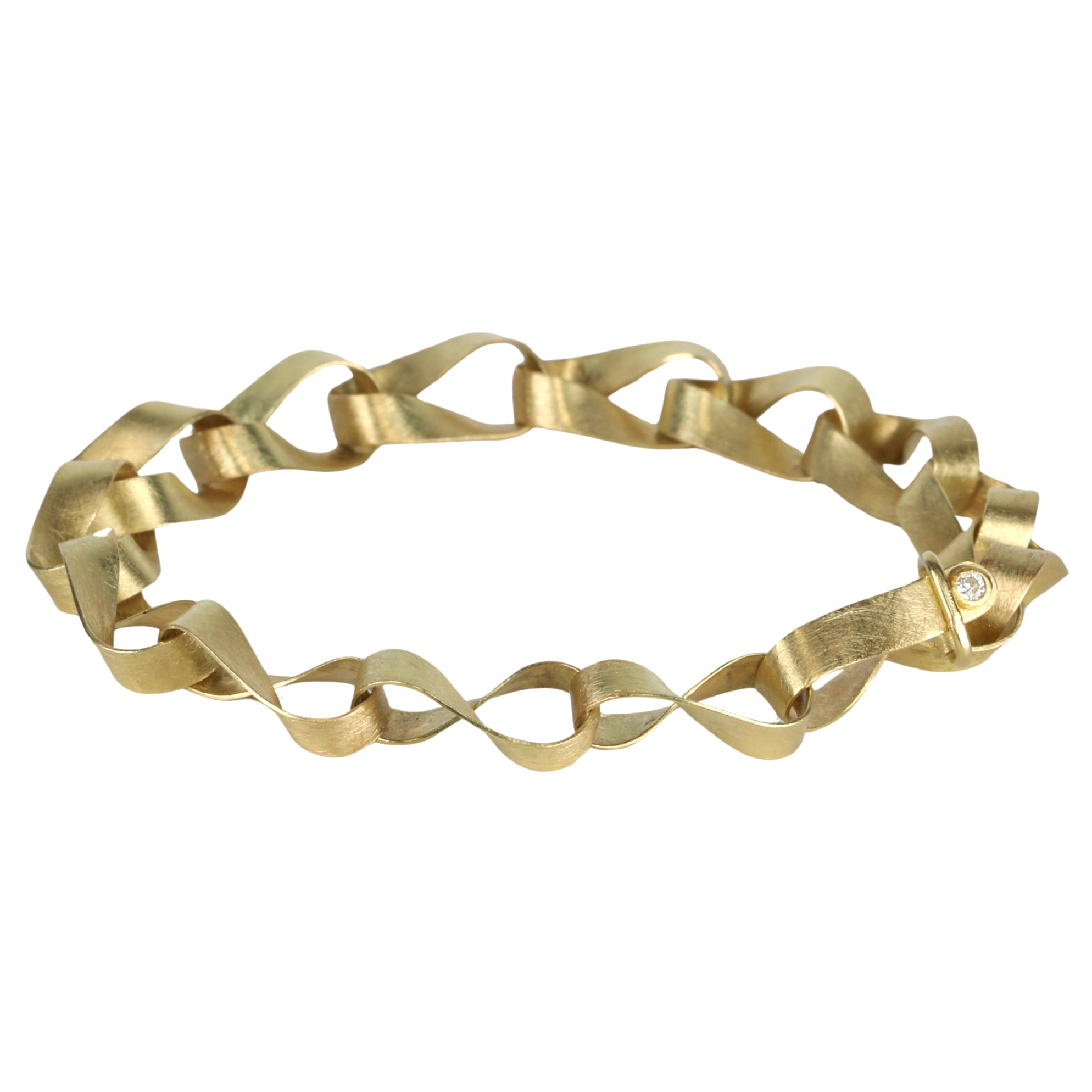 18K Gold Handmade Small &quot;Mobius&quot; Link Bracelet - Peridot Fine Jewelry - Petra Class