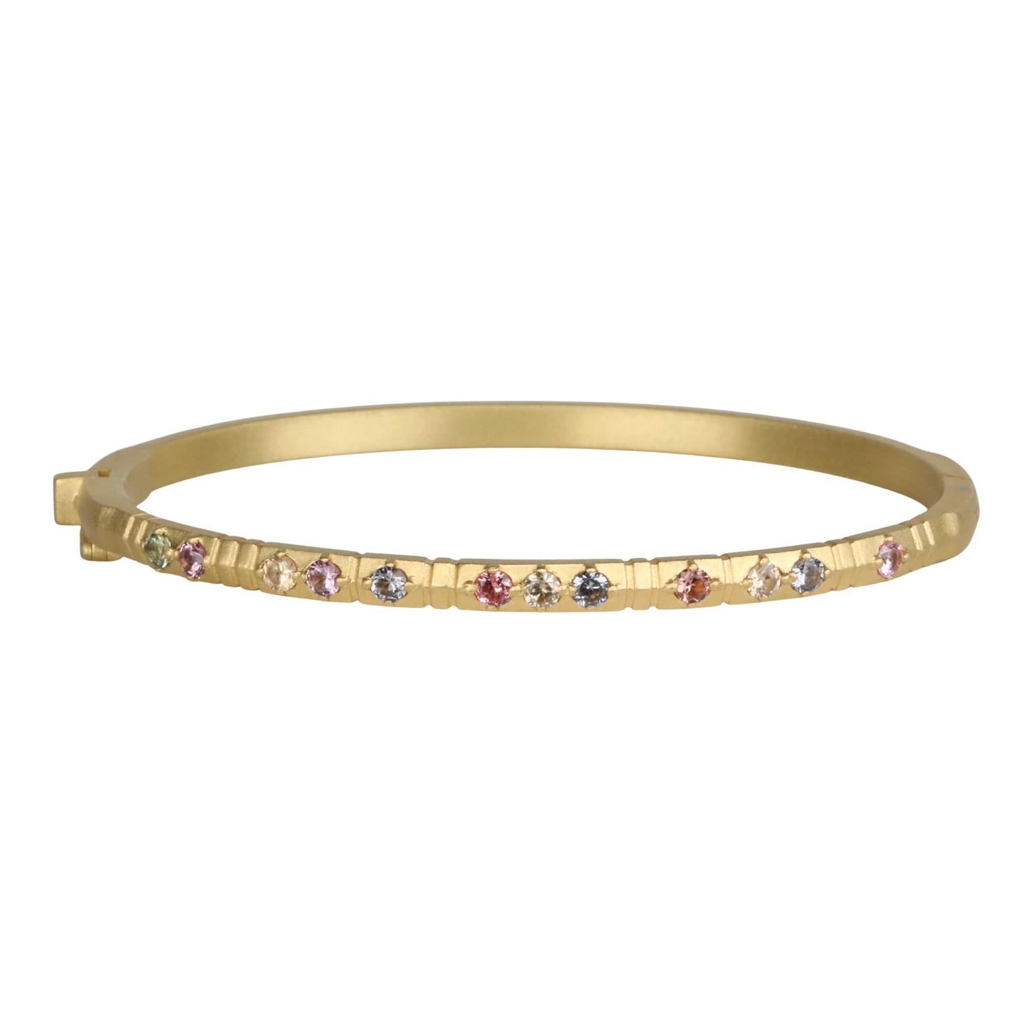 18K Gold Hinged Bangle Bracelet With 12 Multi - Colored Sapphires - Peridot Fine Jewelry - Ali Dumont
