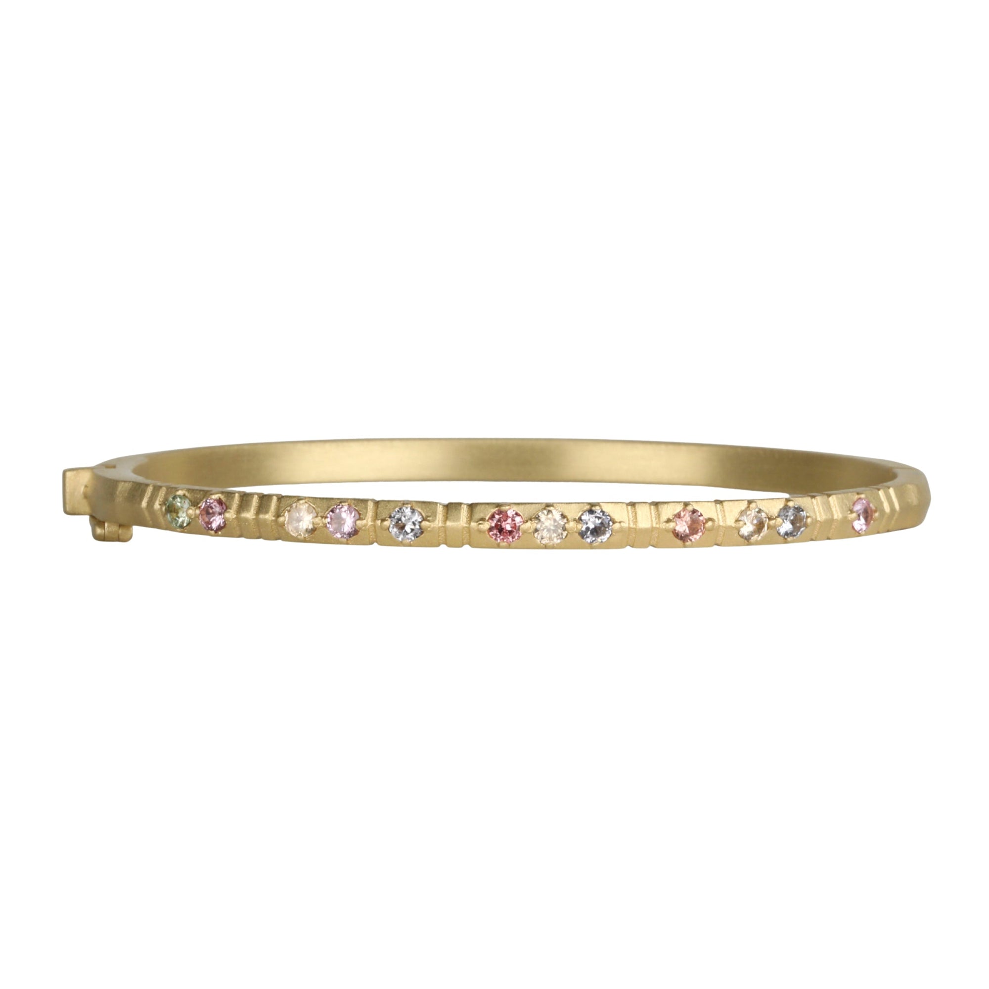 18K Gold Hinged Bangle Bracelet With 12 Multi - Colored Sapphires - Peridot Fine Jewelry - Ali Dumont