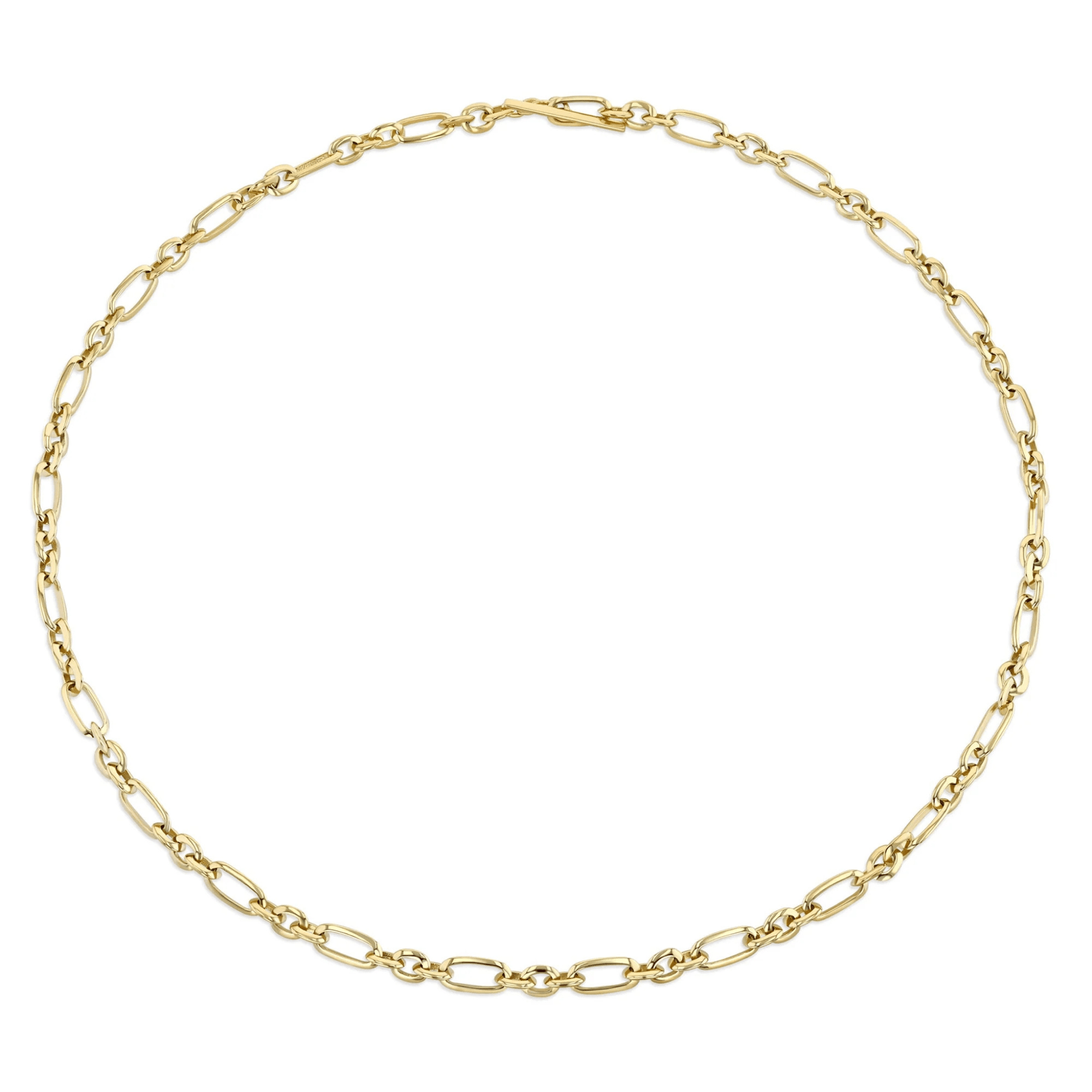18K Gold Knife Edge Figaro Chain Necklace - Peridot Fine Jewelry - Lizzie Mandler