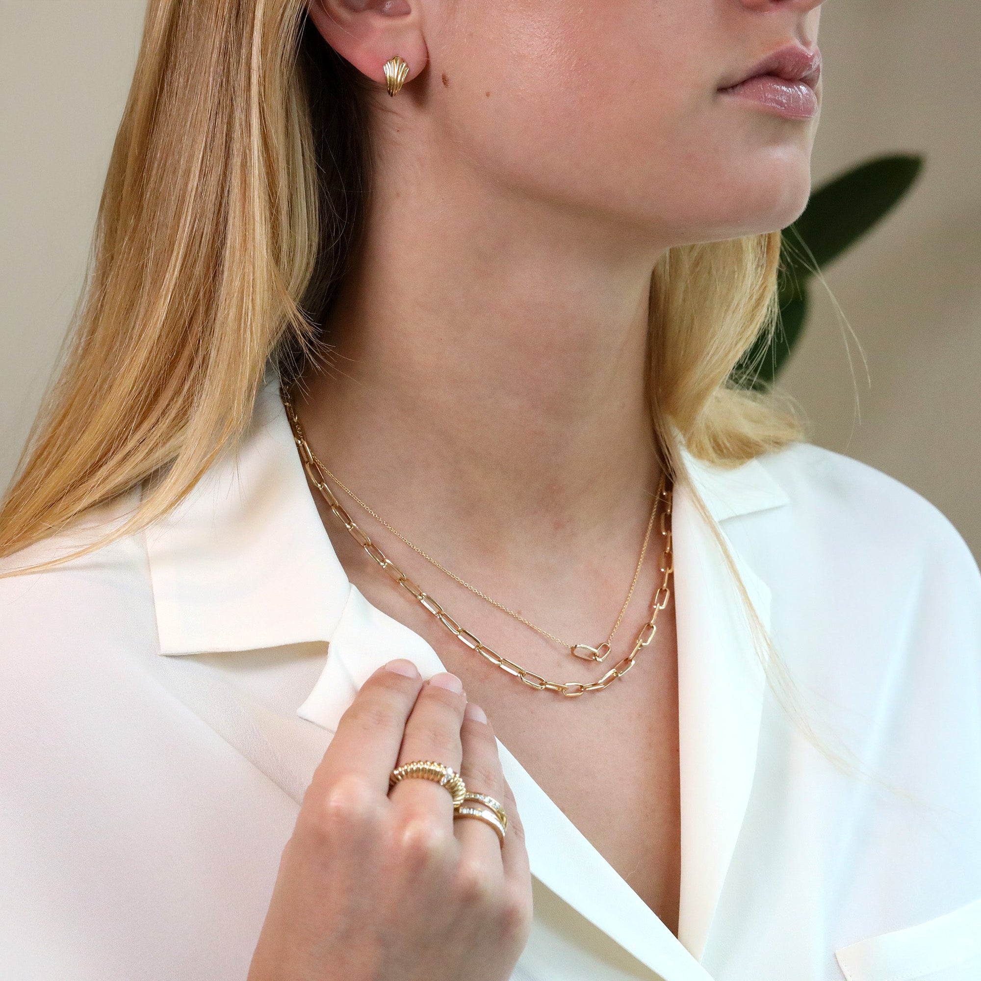 18K Gold Knife Edge Link Necklace - Peridot Fine Jewelry - Lizzie Mandler