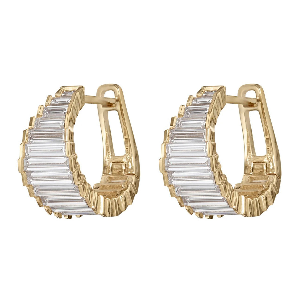 18K Gold Lab Grown Baguette Diamond Hoops - Peridot Fine Jewelry - Artemer