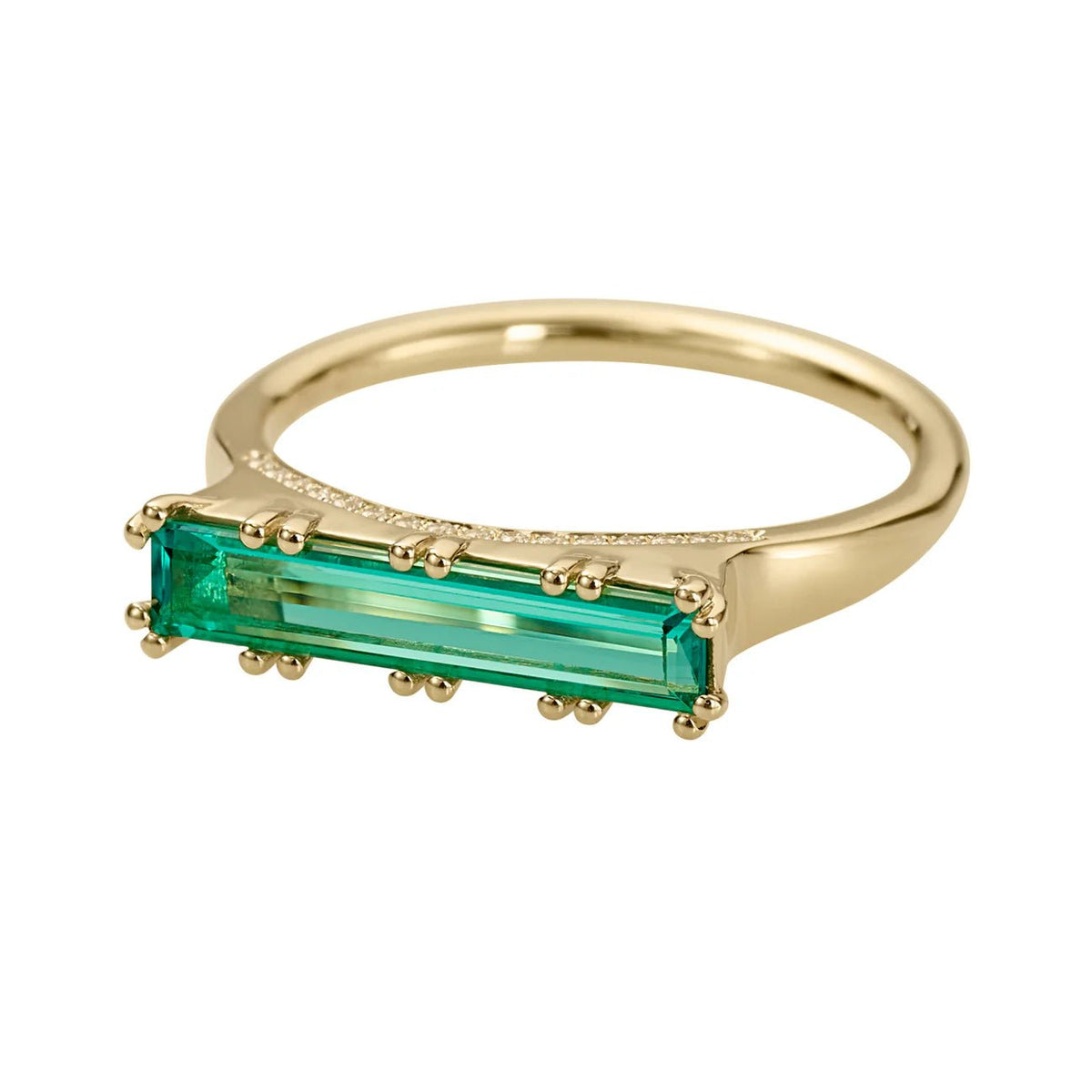 18K Gold Lab Grown Emerald Long Baguette Statement Ring - Peridot Fine Jewelry - Artemer