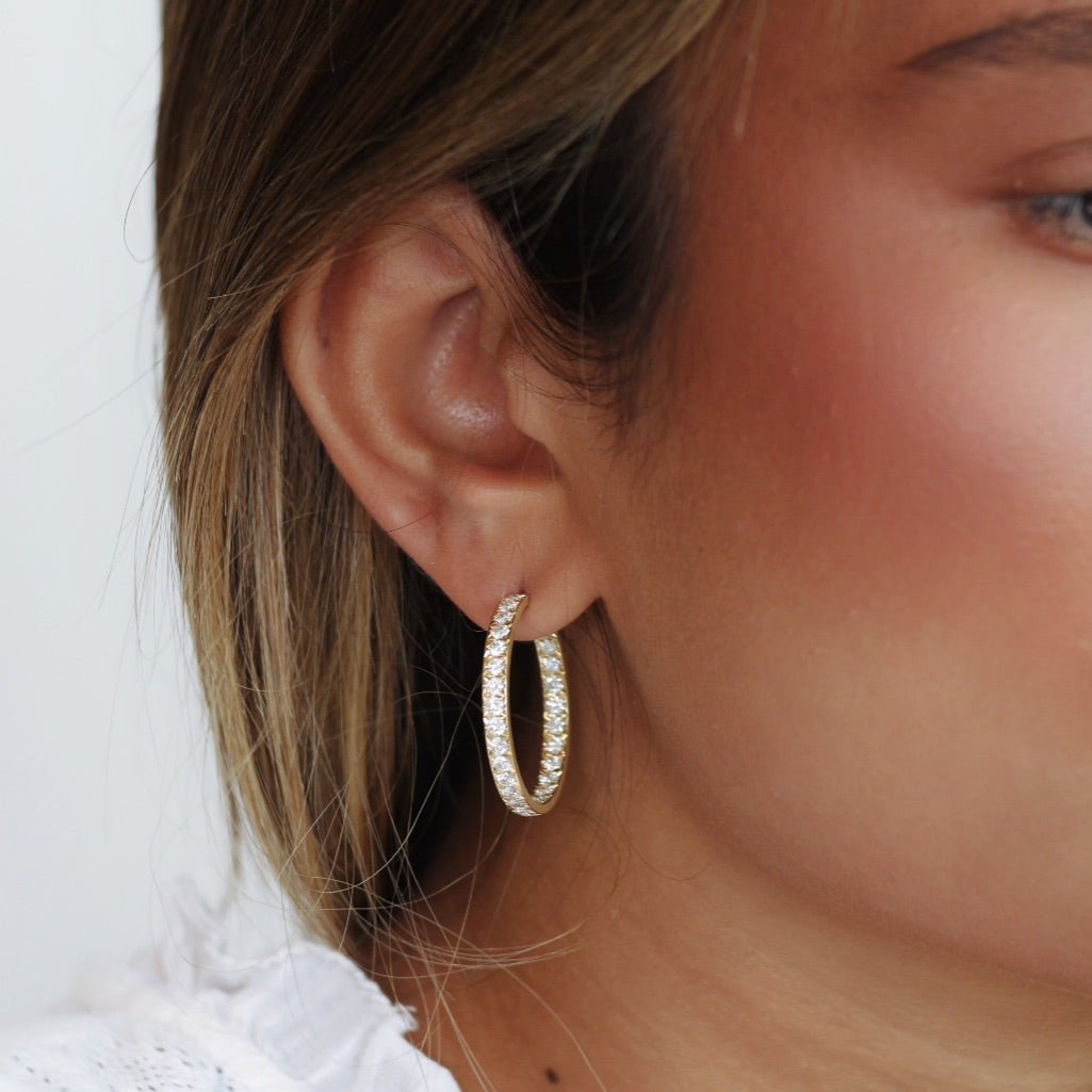 18K Gold Large Pave Diamond Hoop Earrings - Peridot Fine Jewelry - Caroline Ellen