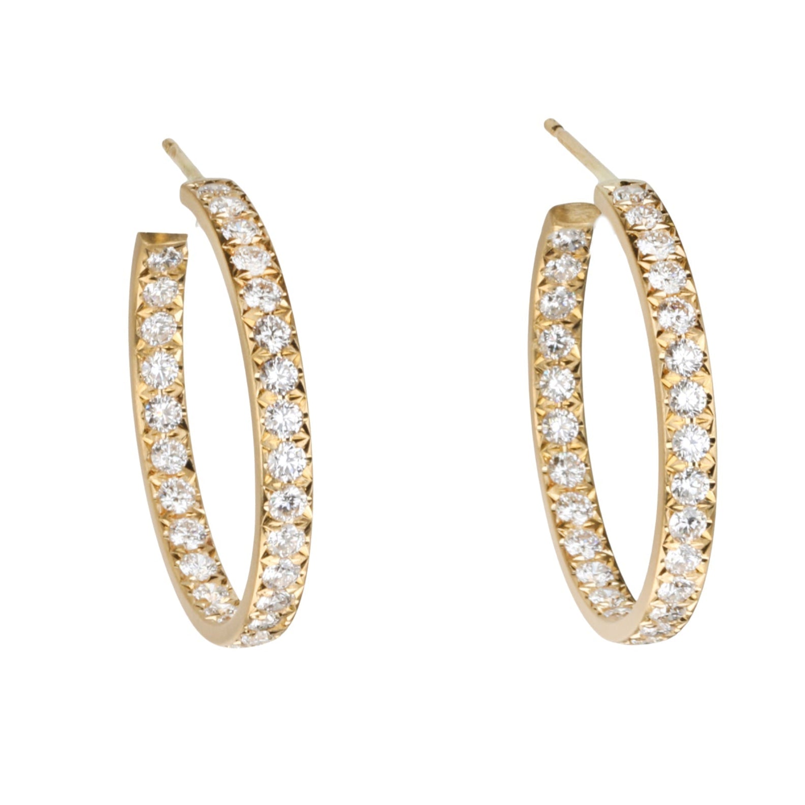 18K Gold Large Pave Diamond Hoop Earrings - Peridot Fine Jewelry - Caroline Ellen