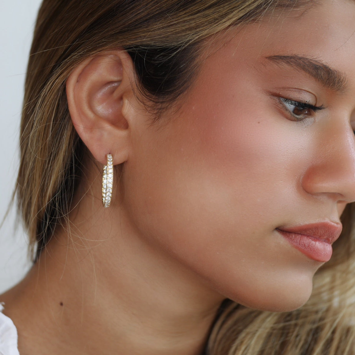 18K Gold Large Pave Diamond Hoop Earrings - Peridot Fine Jewelry - Caroline Ellen