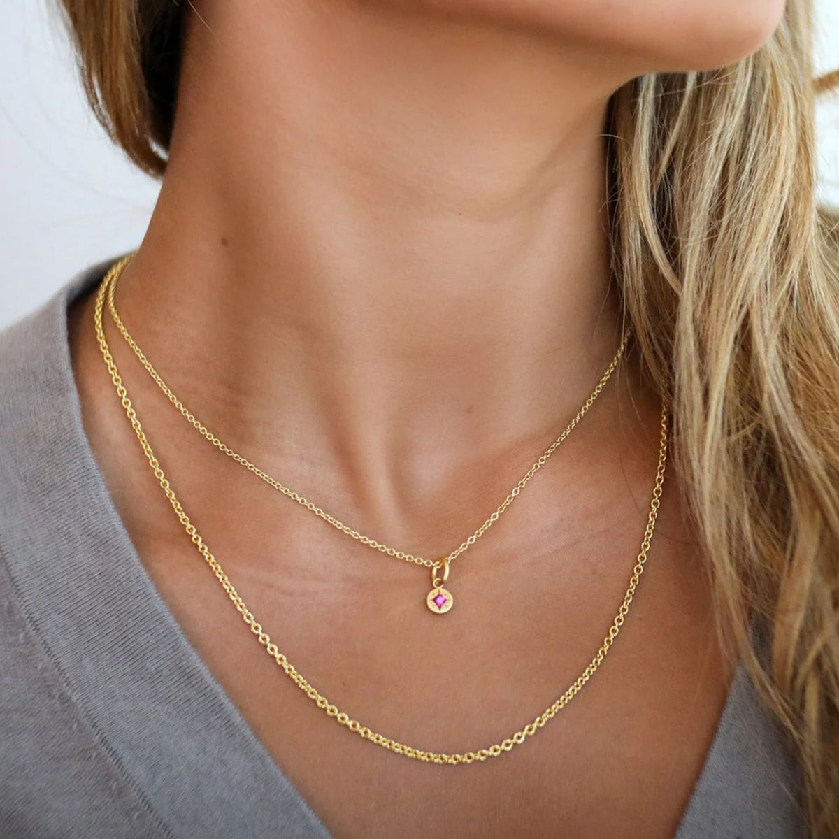18K Gold Medium Weight Cable Chain - 22" Length - Peridot Fine Jewelry - Caroline Ellen
