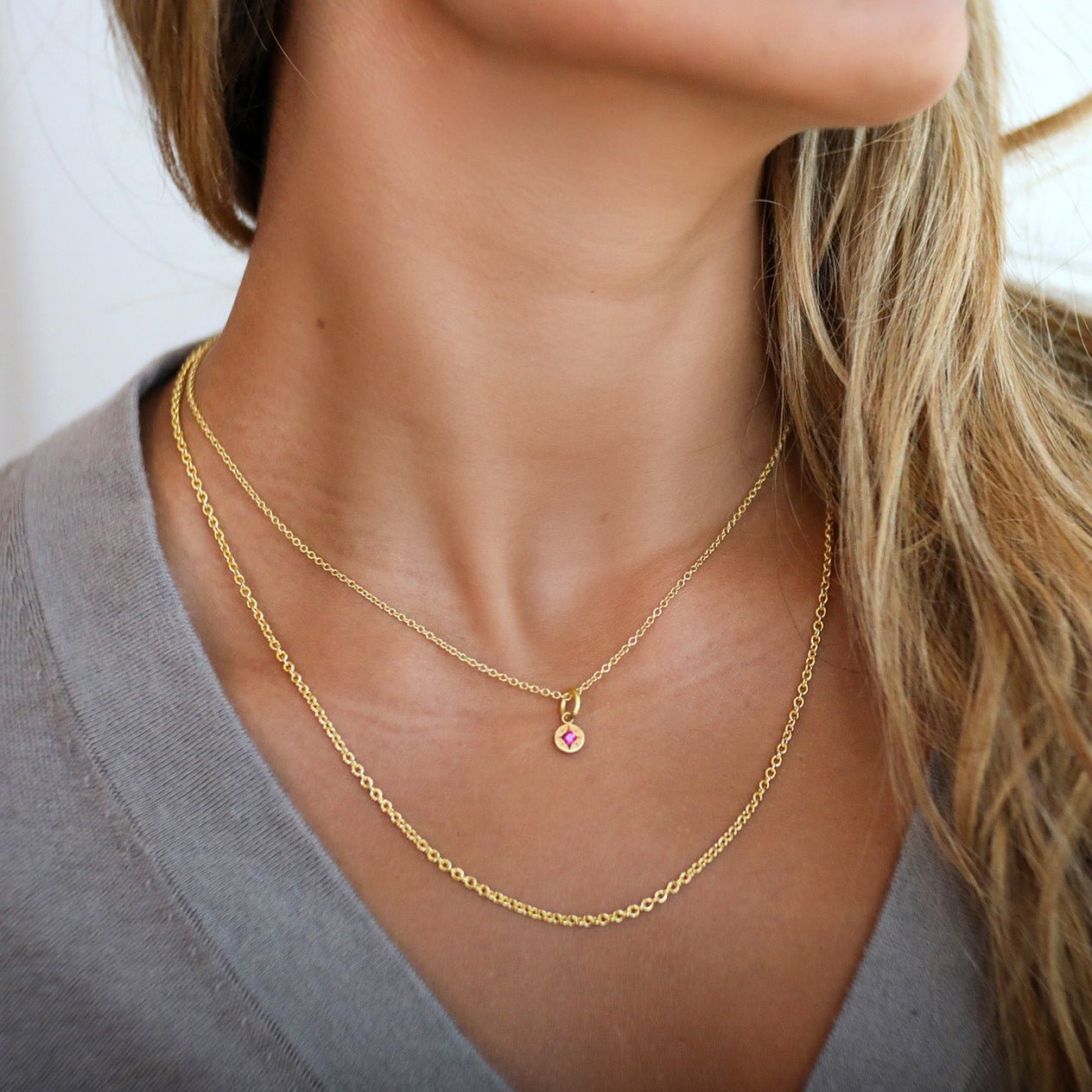18K Gold Medium Weight Cable Chain in 22 - 24&quot; - Peridot Fine Jewelry - Caroline Ellen