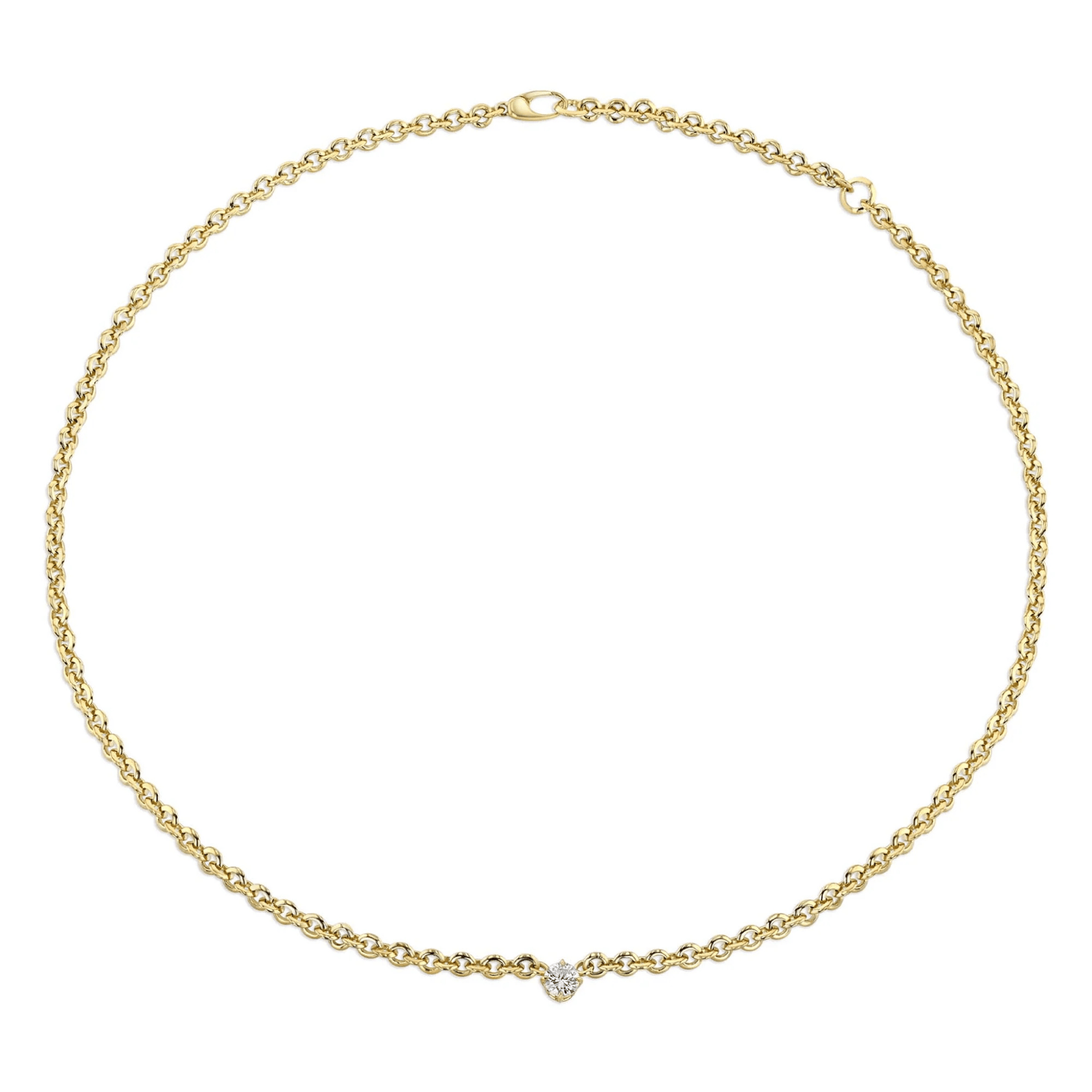 18K Gold Micro Chain Necklace with Fancy Diamond - Peridot Fine Jewelry - Lizzie Mandler