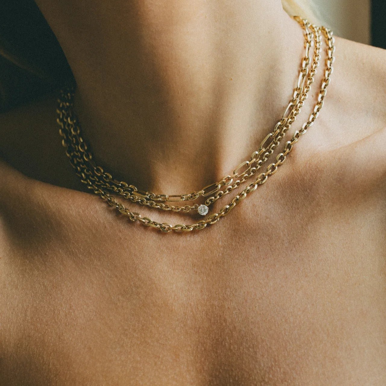 18K Gold Micro Chain Necklace with Fancy Diamond - Peridot Fine Jewelry - Lizzie Mandler