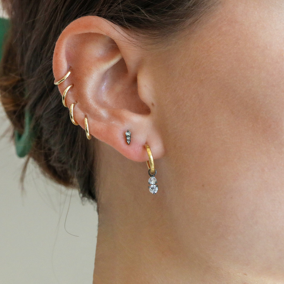 18K Gold Mini Prong - Set Three Graduated Inverted Diamond Stud - Peridot Fine Jewelry - TAP by Todd Pownell
