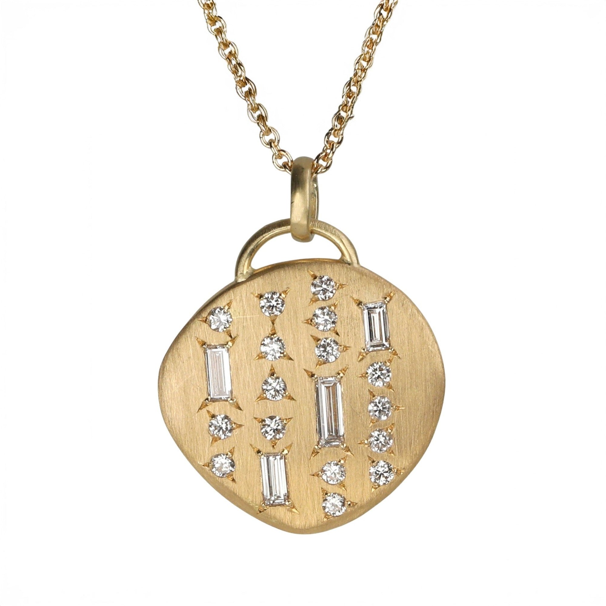18K Gold & Mixed Cut Diamond Large Organic Convex Medallion Pendant - Peridot Fine Jewelry - Ali Dumont