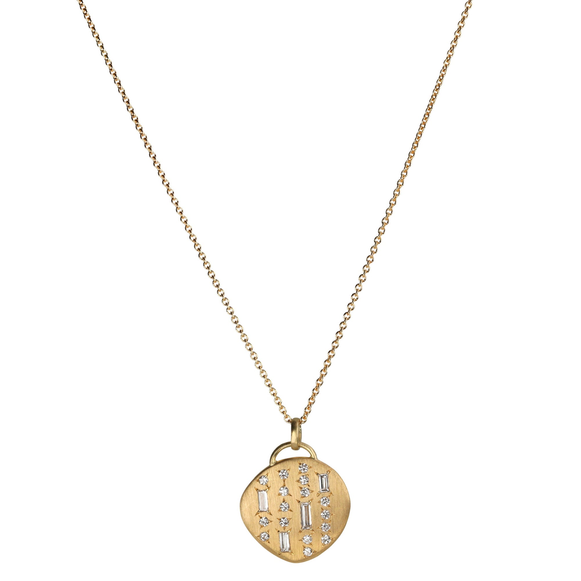 18K Gold &amp; Mixed Cut Diamond Large Organic Convex Medallion Pendant - Peridot Fine Jewelry - Ali Dumont