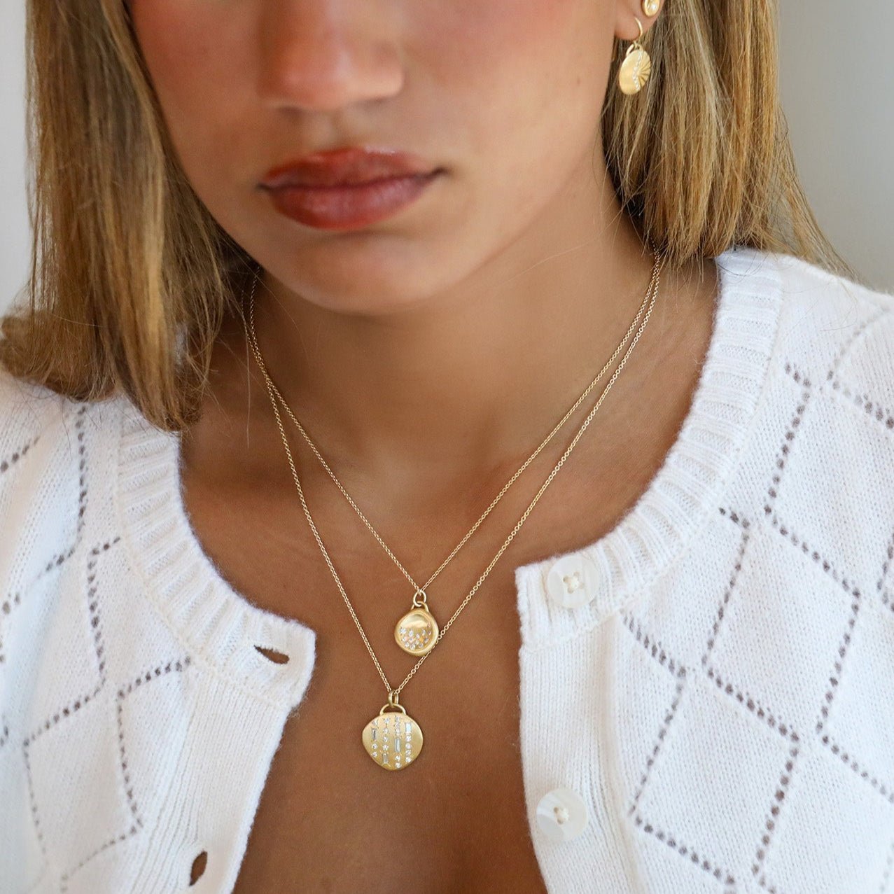 18K Gold &amp; Mixed Cut Diamond Large Organic Convex Medallion Pendant - Peridot Fine Jewelry - Ali Dumont