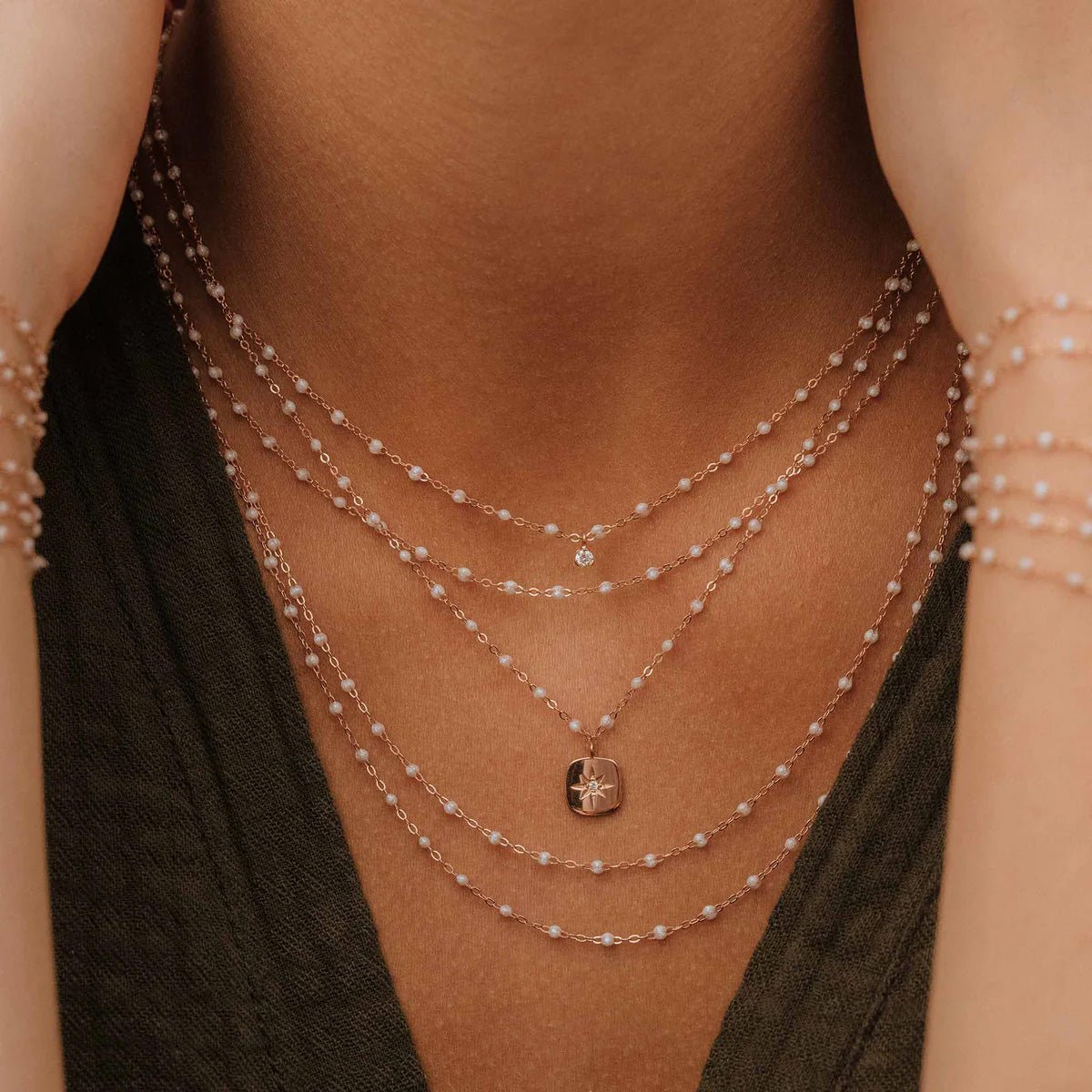 18K Gold &amp; Opal Resin &quot;Classic Supreme&quot; Necklace with Diamond - Peridot Fine Jewelry - Gigi Clozeau